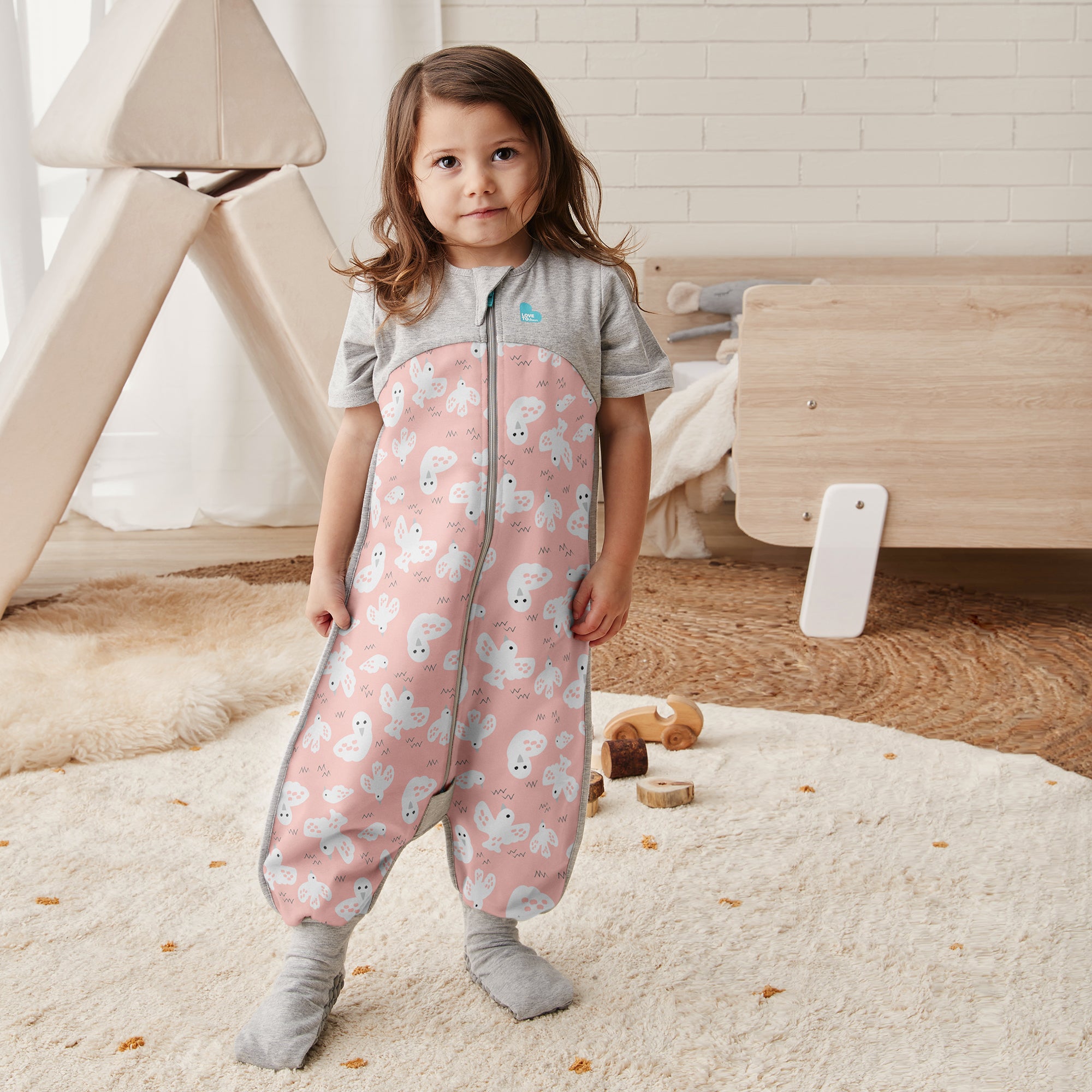 Sleep Suit 1.0 TOG Organic Pink Doves Love to Dream NZ