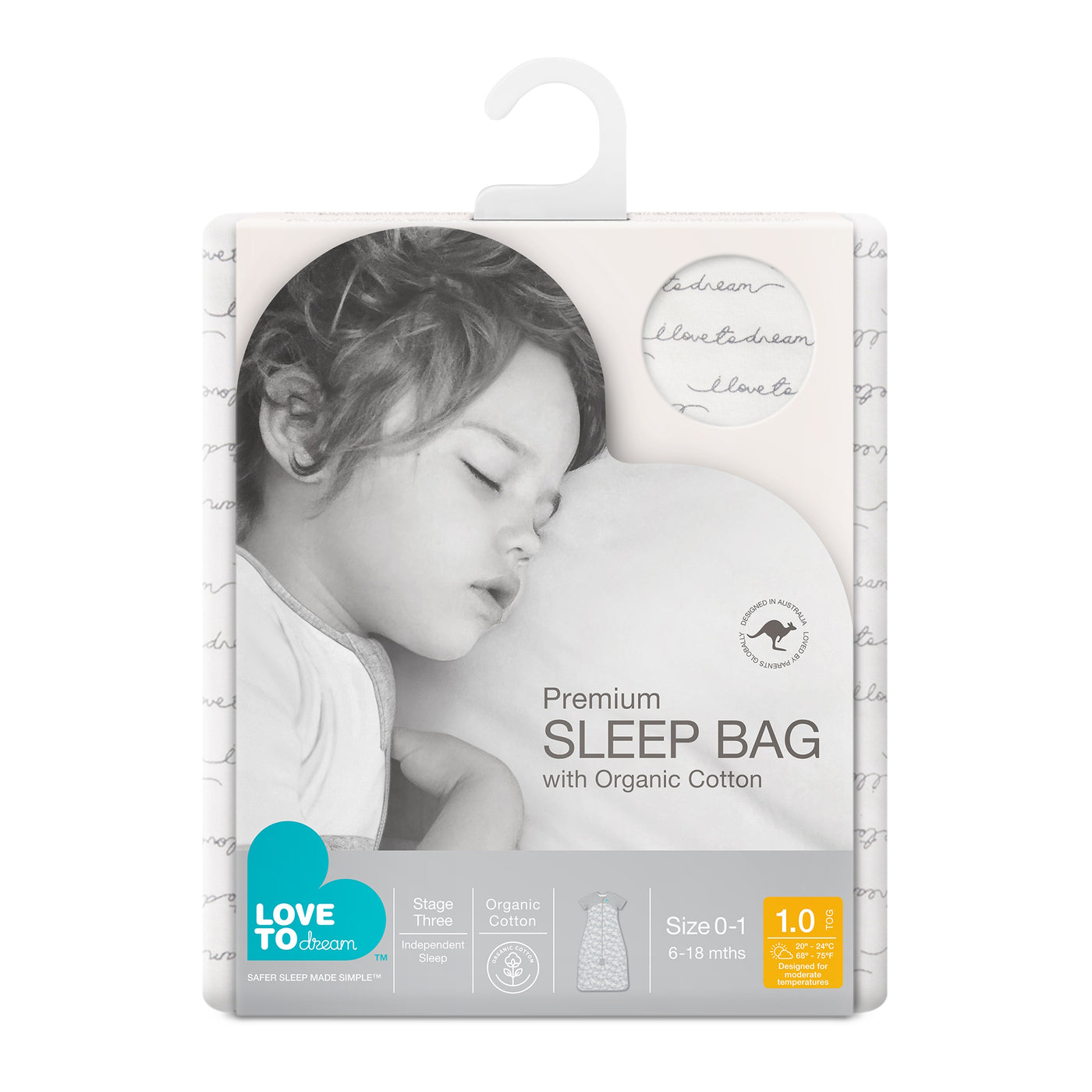 Sleep Bag Organic 1.0 TOG - Dreamer - Love to Dream™ NZ 