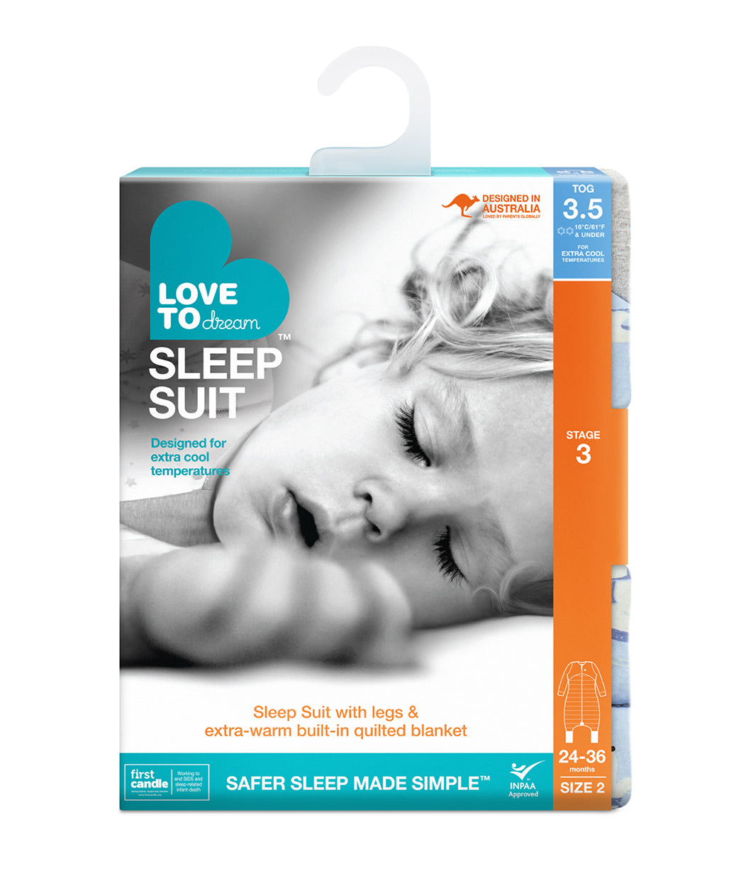 Sleep Suit Extra Warm 3.5 TOG - South Pole Dusty Blue