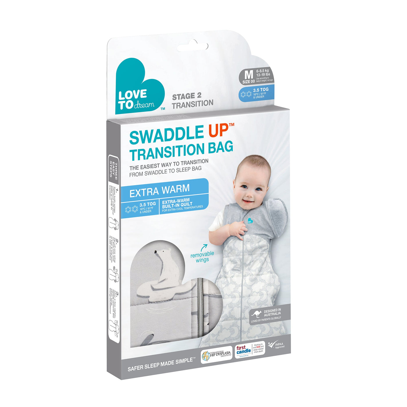 Swaddle Up™ Transition Bag Extra Warm 3.5 TOG - South Pole Grey - Love to Dream™ NZ 