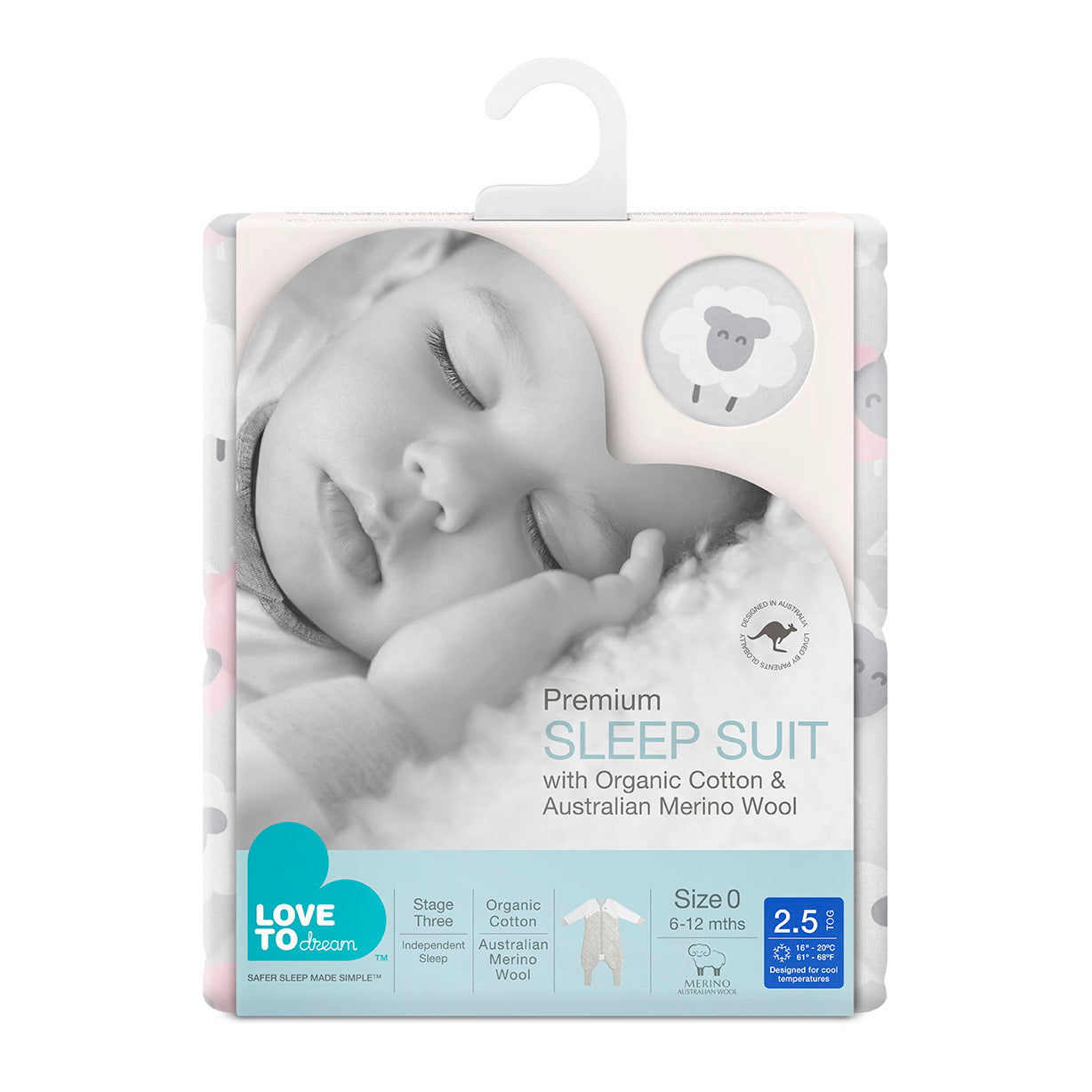 Sleep Suit Warm 2.5 TOG Organic - Sheep Pink - Love to Dream™ NZ 