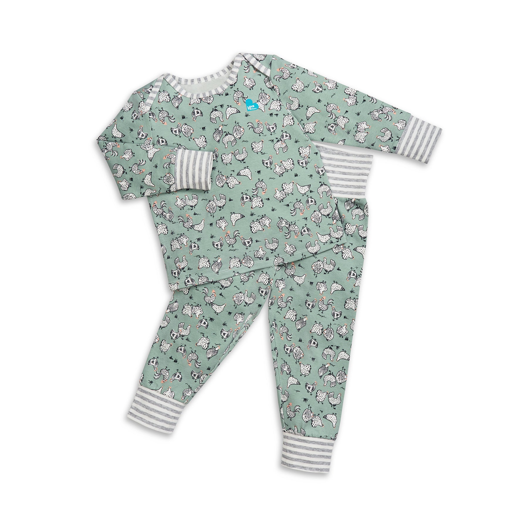 Kids Long Sleeve Pyjama Set Olive Chicken Run Love to Dream™ NZ
