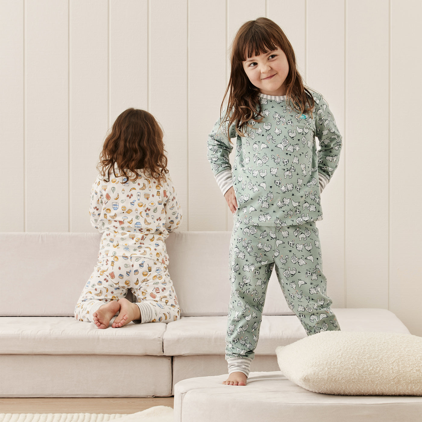 Kids Long Sleeve Pyjama Set - Olive Chicken Run