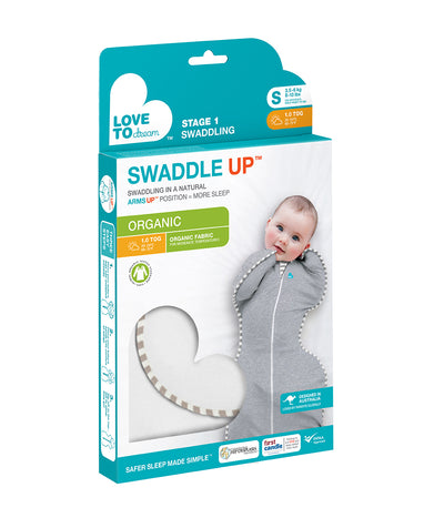 Love to Dream’s Swaddle Up™ is the only zip-up swaddle with patented “wings” that allows your baby to sleep in a natural Arms Up™ position for true Self-Soothing™. Made with organic fabric, the Swaddle Up™ Organic is dreamily soft on delicate skin, and with a 1.0 TOG fabric, it's perfect for moderate climates between 20°C and 24°C.