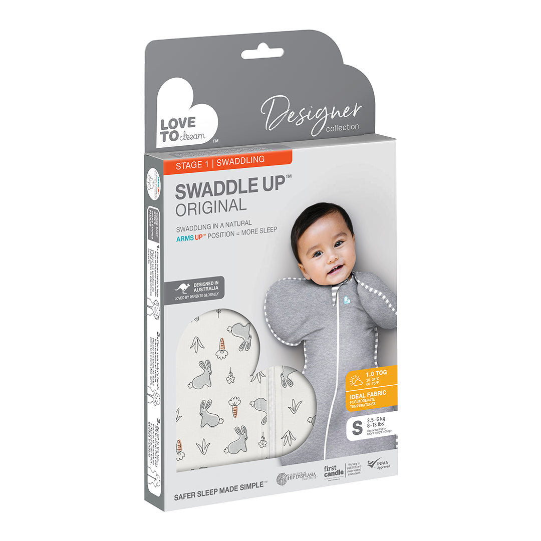 The Swaddle Up™ by Love to Dream is the only zip-up swaddle with patented “wings” that allows your baby to sleep in a natural Arms Up™ position for true Self-Soothing™. 