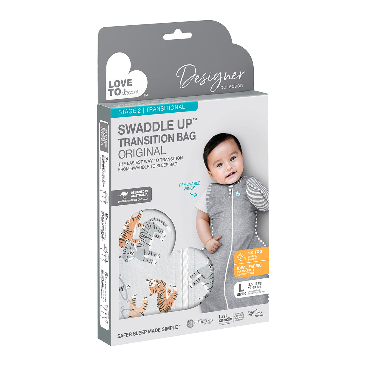 Swaddle Up™ Designer Transition Bag 1.0 TOG - Tiger - Love to Dream™ NZ 