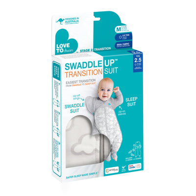 Preserve your precious sleep routine when it’s time to transition. The five-piece Swaddle Up™ Transition Suit Warm 2.5 TOG helps your baby to gradually adjust to sleeping un-swaddled, then also serves as a cosy sleep & play suit. Perfect for those cold winter months.